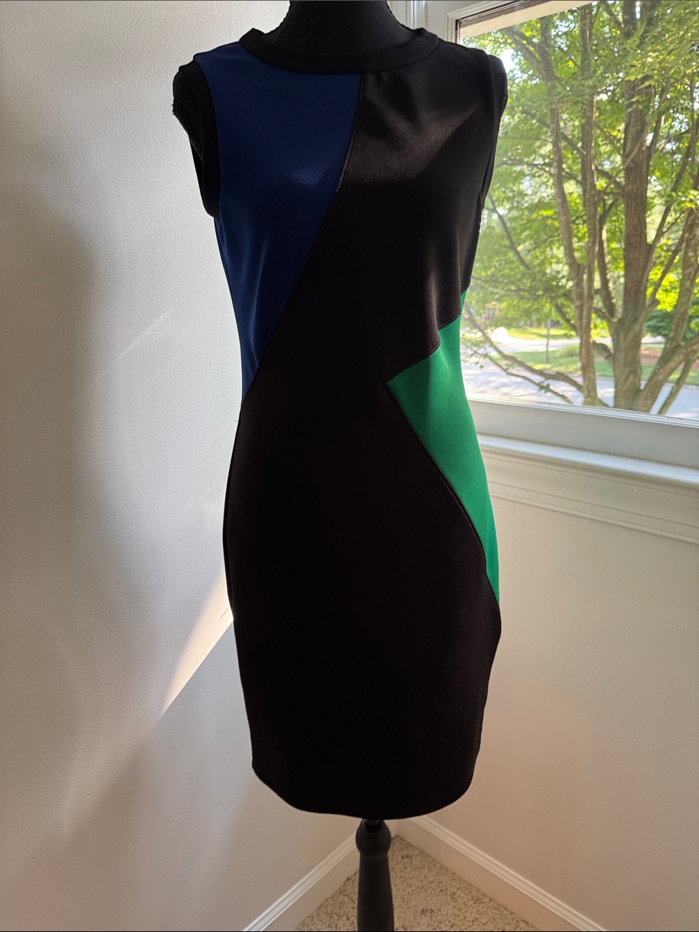 Colorblock Sheath Dress - Black with Royal Blue & Kelly Green